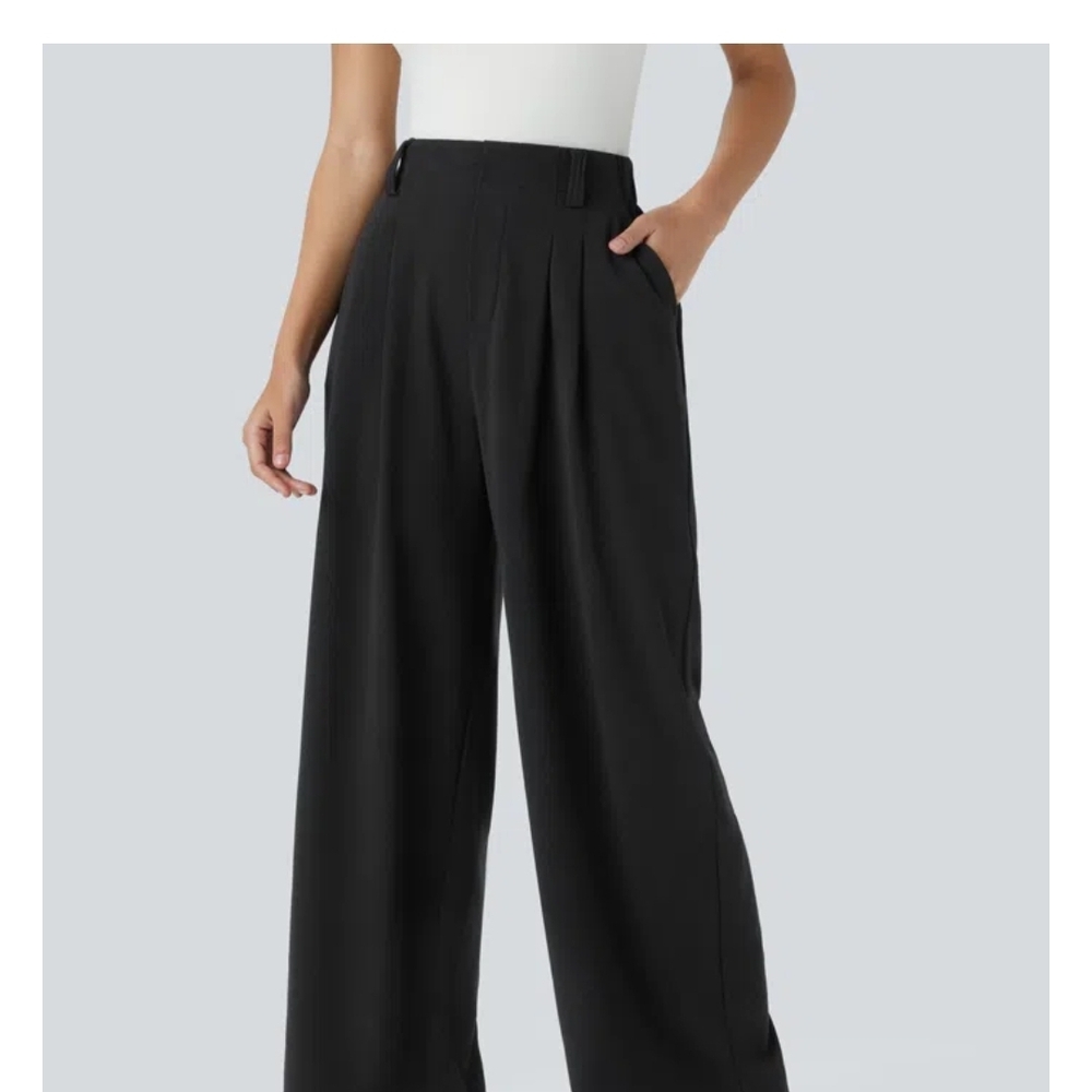 Halara Highwaist Waffle Knit Black Wide-Leg Women's Pants